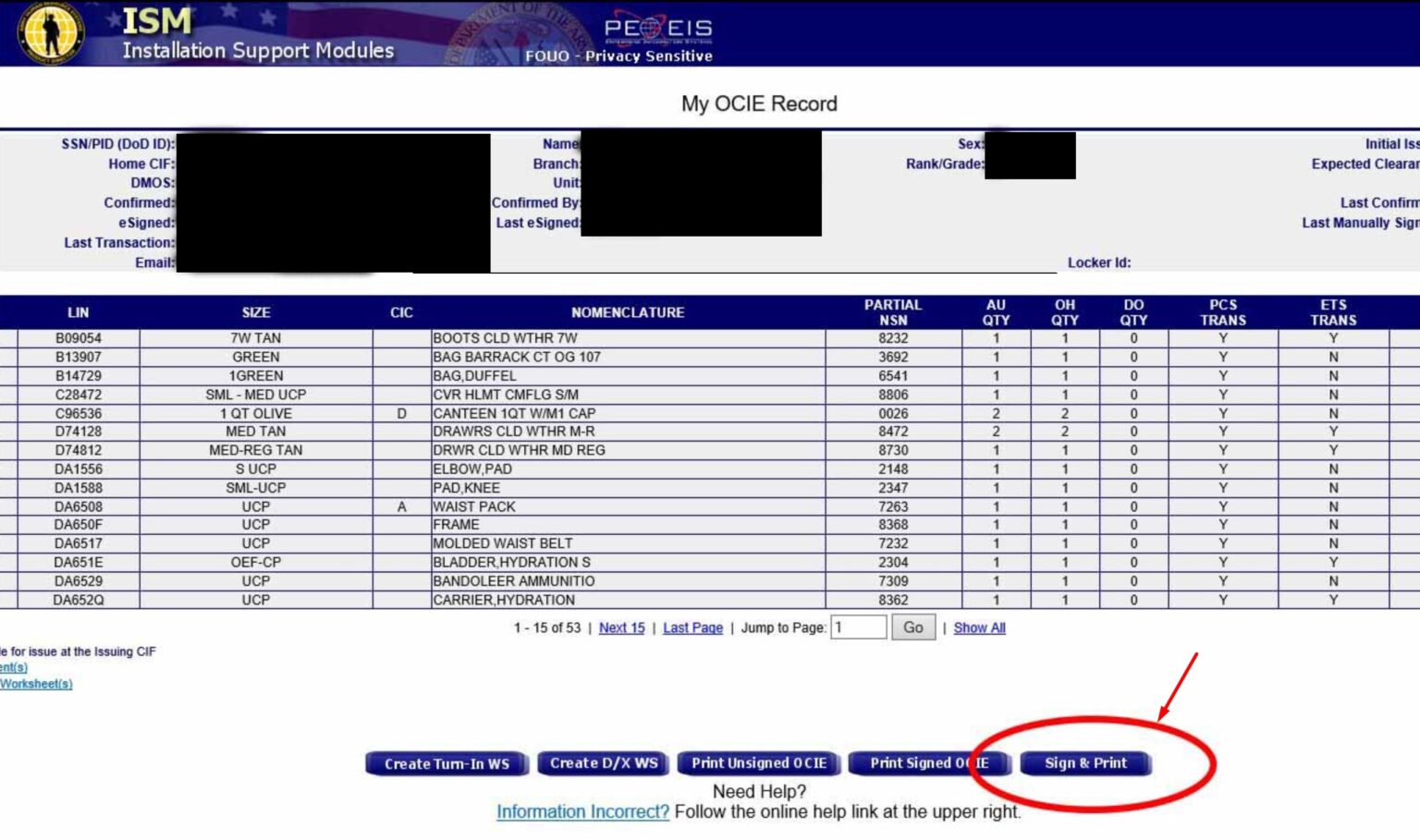 Clothing Record Army Login & Website OCIE Army